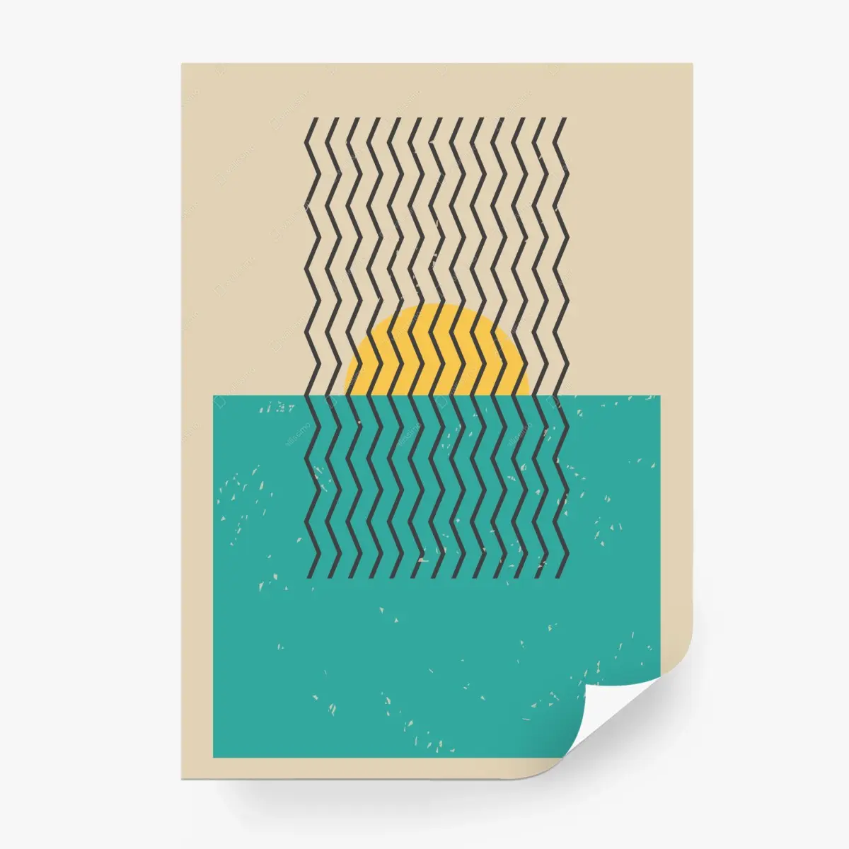 Wall mural geometric sunrise over a turquoise sea • Wallissimo®