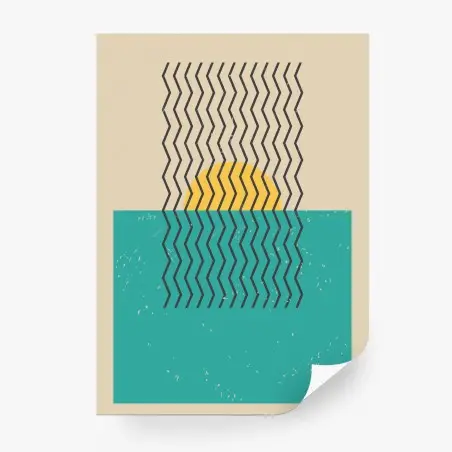 Wall mural geometric sunrise over a turquoise sea • Wallissimo®