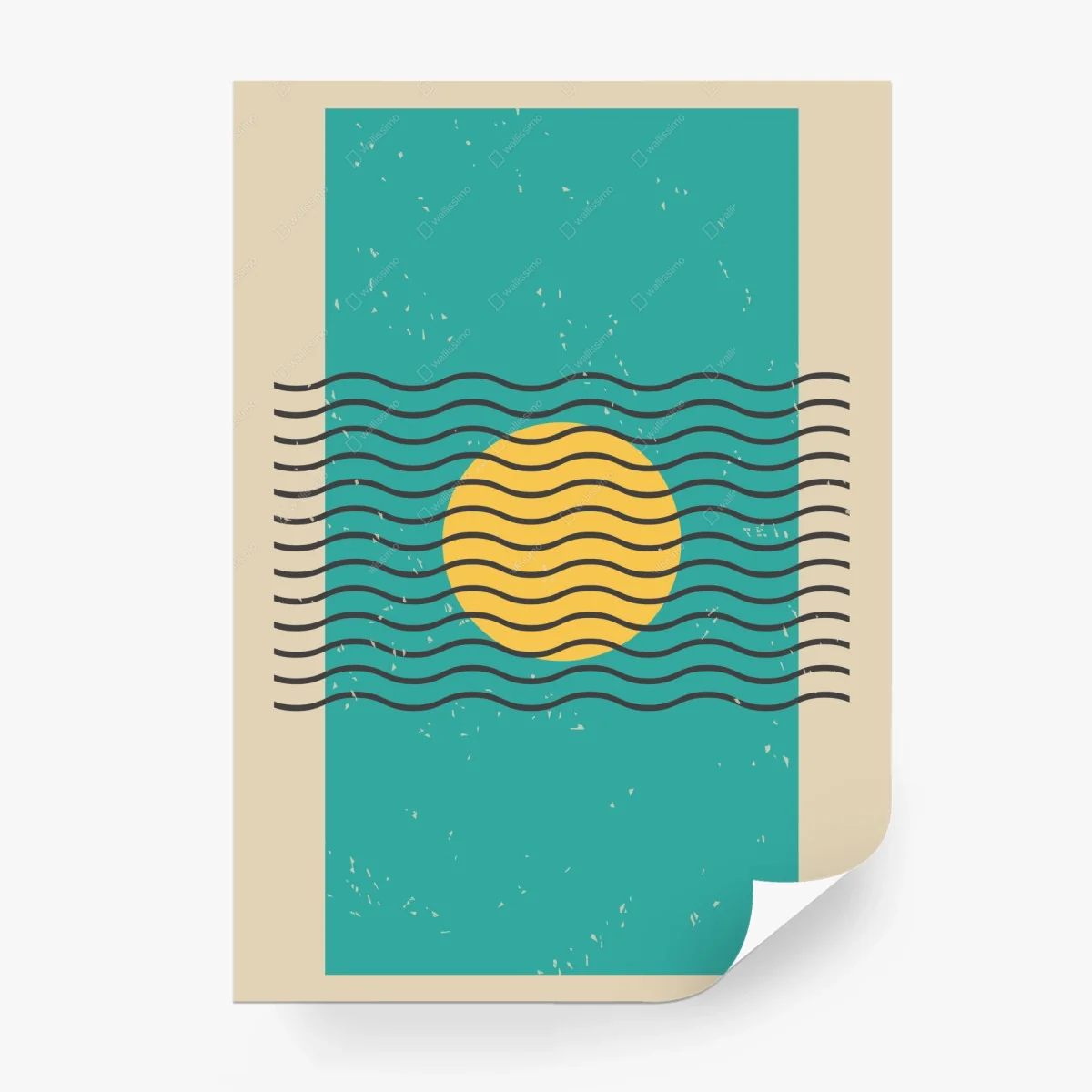 Wall mural turquoise sun with wavy lines • Wallissimo® Wall mural turquoise sun with wavy lines • Wallissimo®