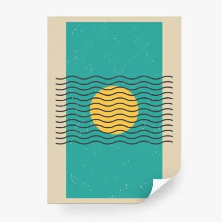 Wall mural turquoise sun with wavy lines • Wallissimo®