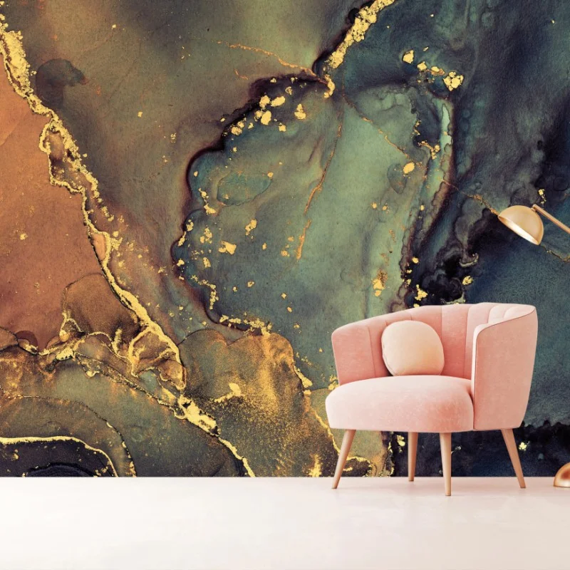 Wall mural turquoise and gold marble abstract