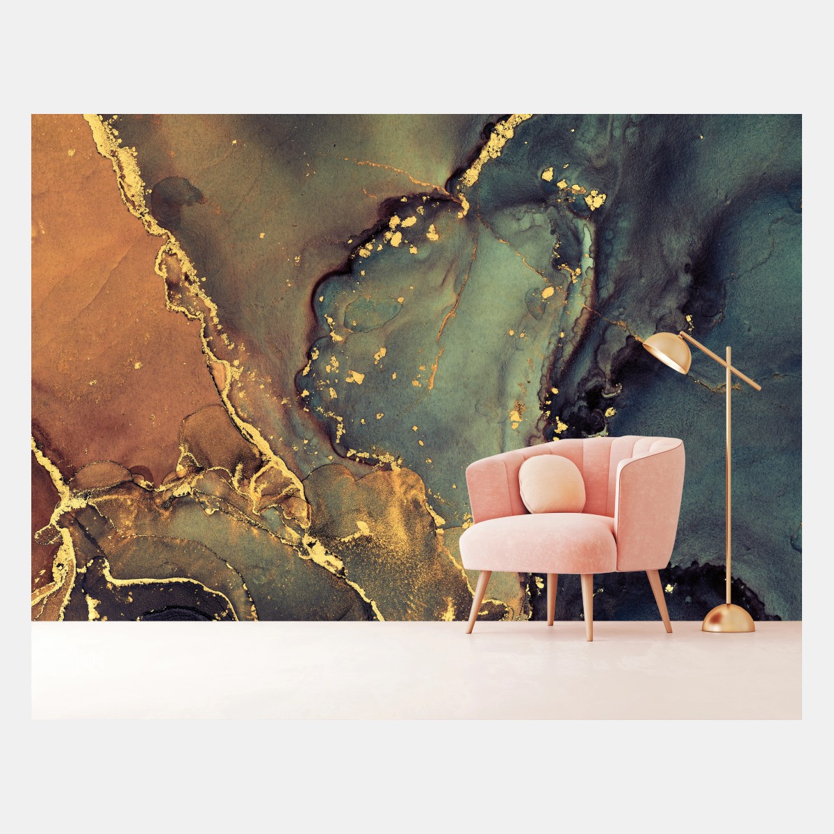 Wall mural turquoise and gold marble abstract • Wallissimo®