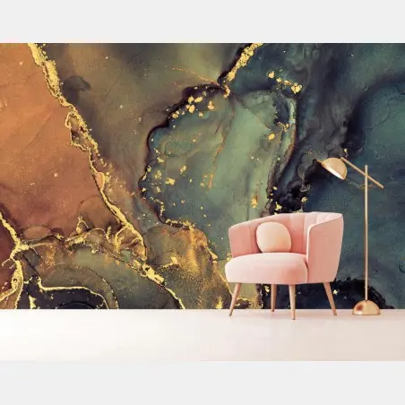Wall mural turquoise and gold marble abstract • Wallissimo®