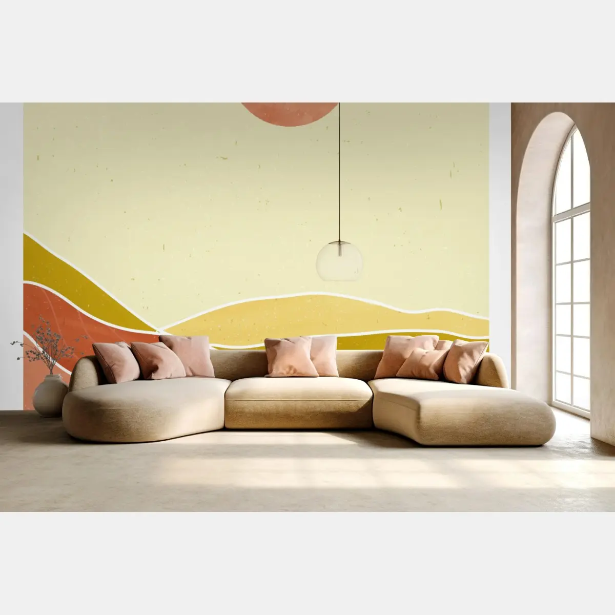 Wall mural minimalist terracotta mountain landscape • Wallissimo®
