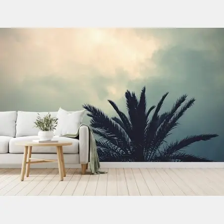 Wall mural moody palm silhouette against a cloudy sky • Wallissimo®