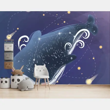 Wall mural dreamy whale constellation • Wallissimo®