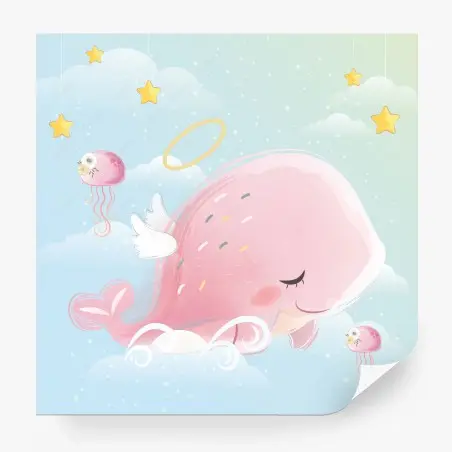 Wall mural sleepy pink whale in the clouds • Wallissimo®
