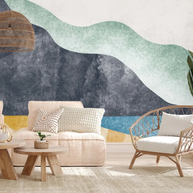 Wall mural abstract coastal mountain landscape