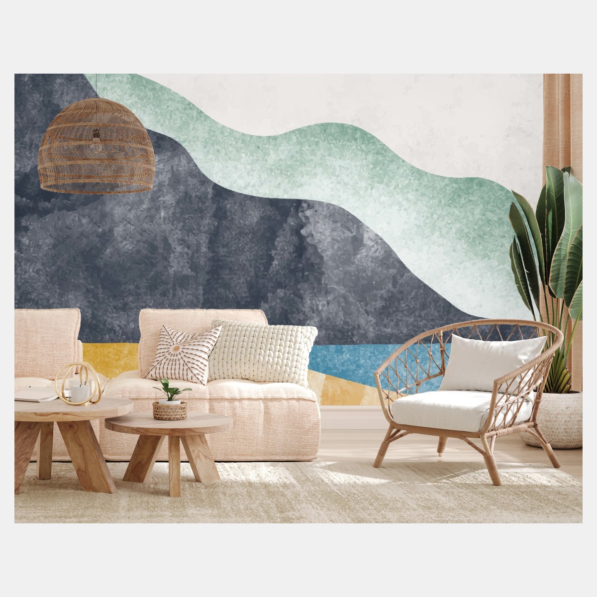 Wall mural abstract coastal mountain landscape • Wallissimo®