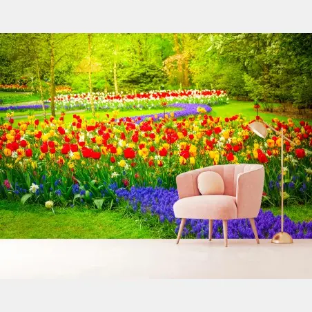 Wall mural vibrant spring tulip garden • Wallissimo®