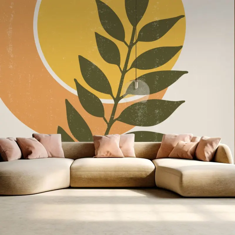 Wall mural boho sun and moon botanical print