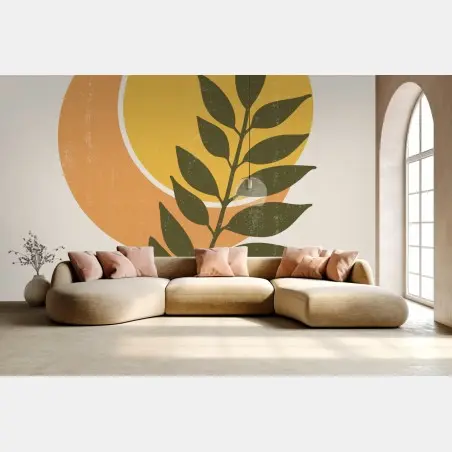 Wall mural boho sun and moon botanical print • Wallissimo®