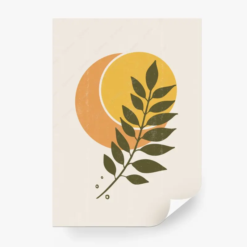 Wall mural boho sun and moon botanical print