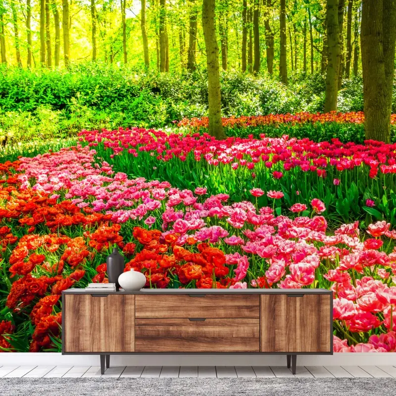 Wall mural vibrant tulip garden in bloom