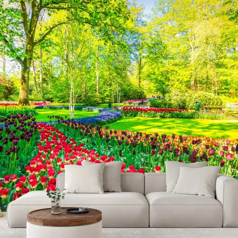 Wall mural vibrant tulip garden in spring