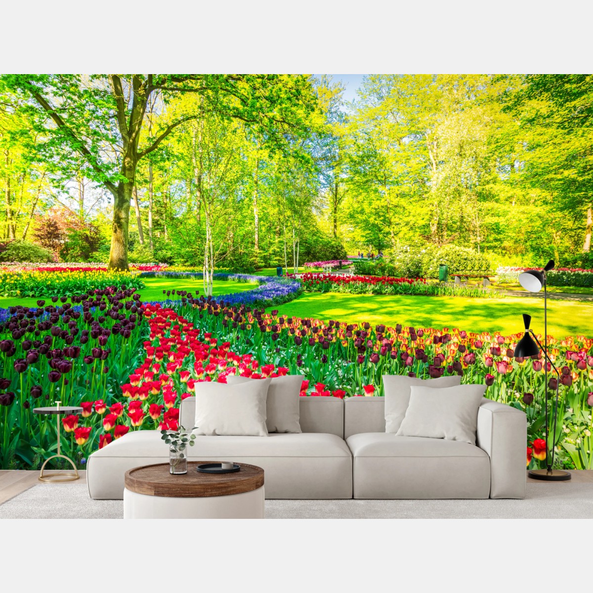Wall mural vibrant tulip garden in spring • Wallissimo®