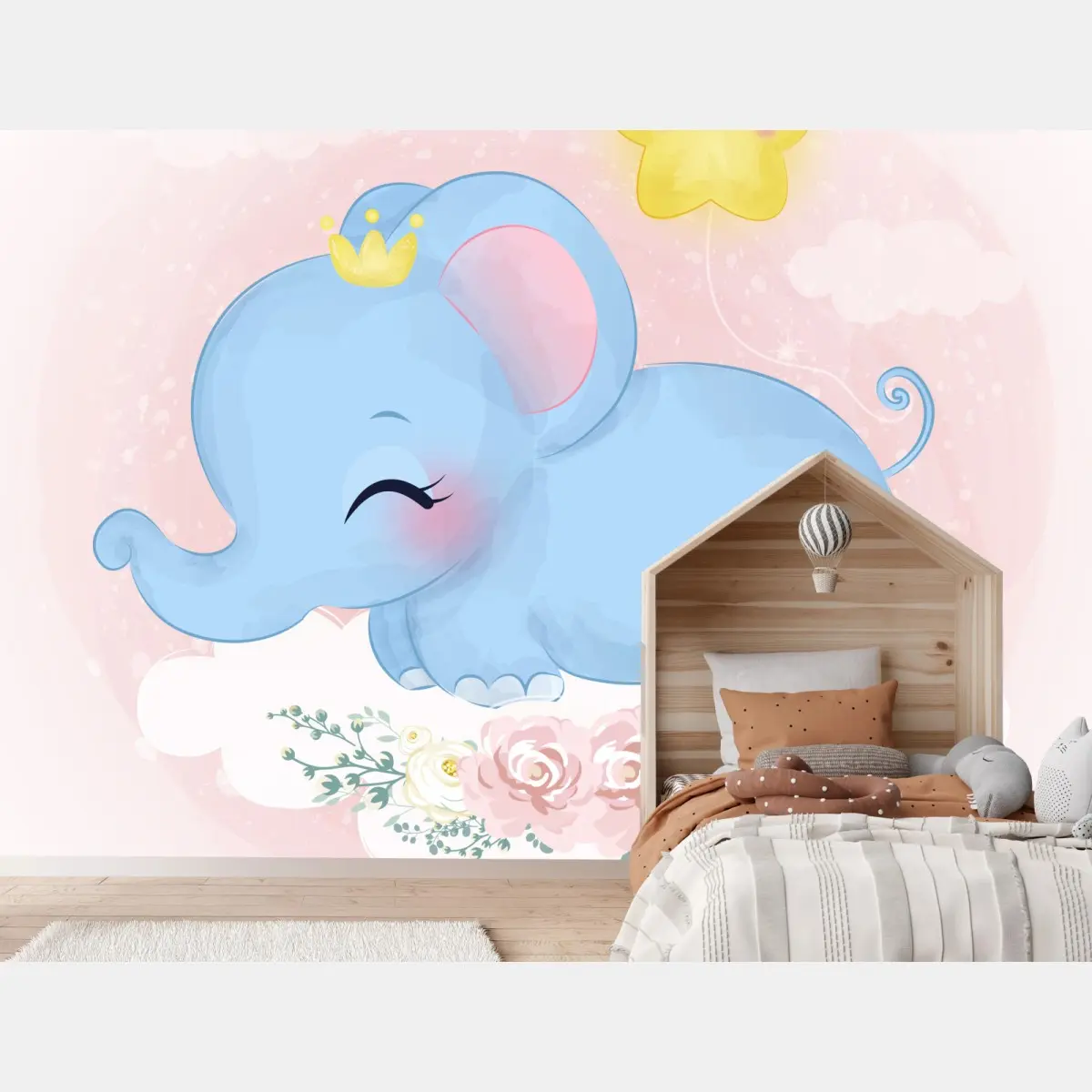 Wall mural sleepy blue elephant for nursery • Wallissimo®