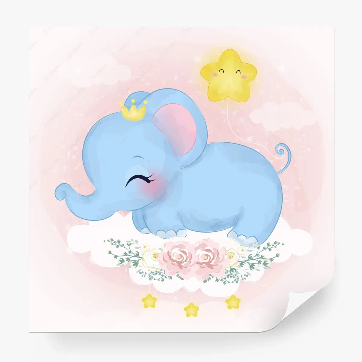 Wall mural sleepy blue elephant for nursery • Wallissimo®