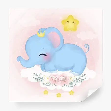 Wall mural sleepy blue elephant for nursery • Wallissimo®