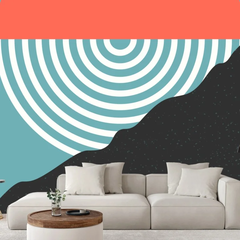 Wall mural geometric sun over textured hill