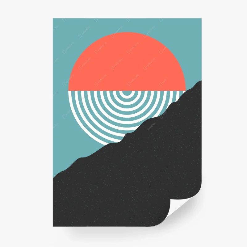 Wall mural geometric sun over textured hill