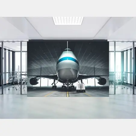 Wall mural front-facing jet in hangar • Wallissimo®
