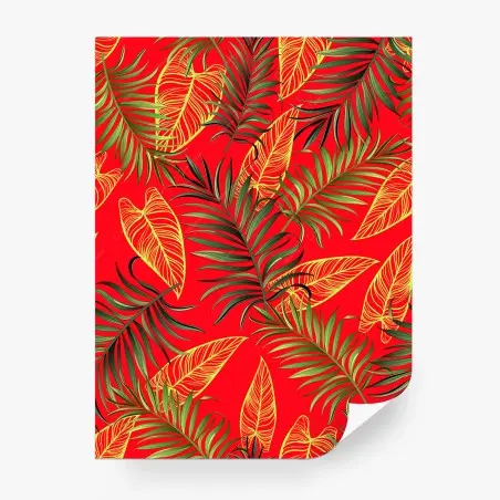 Wall mural tropical leaves pattern on red background • Wallissimo®