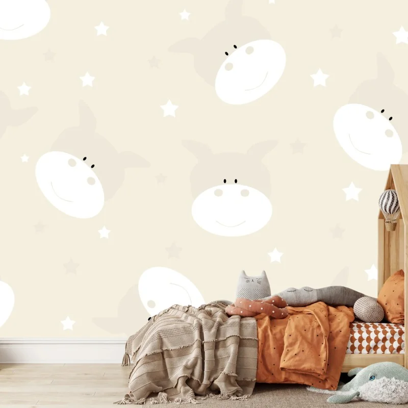 Wall mural pastel cow faces nursery pattern