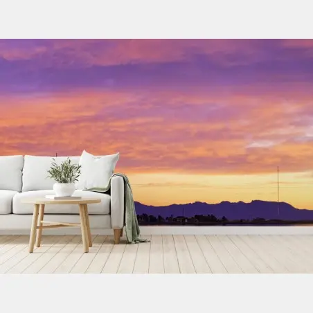 Wall mural serene purple sunset over a calm lake • Wallissimo®