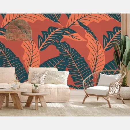 Wall mural tropical leaf pattern in warm tones • Wallissimo®