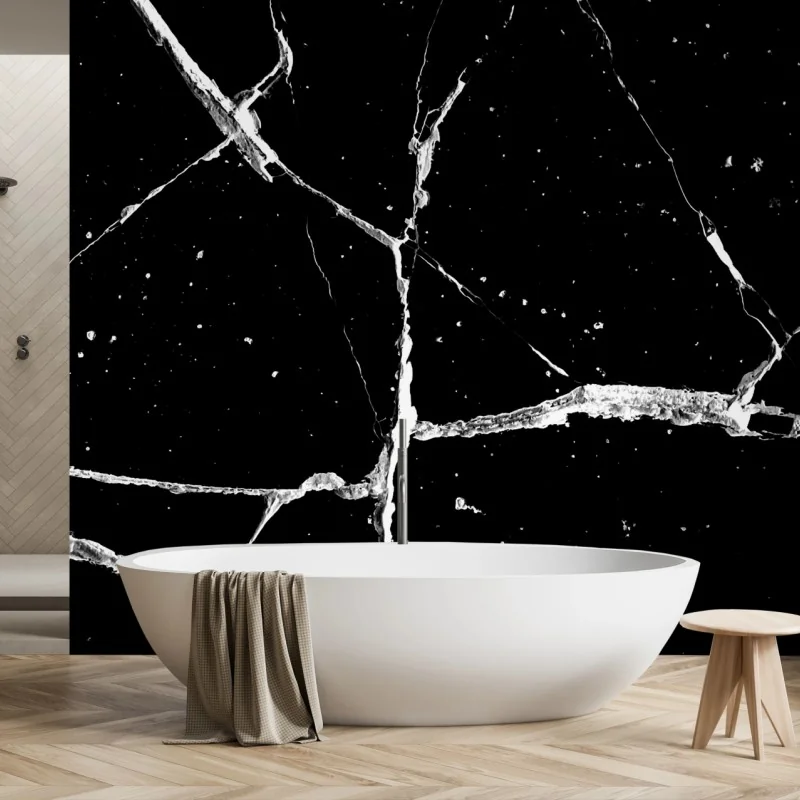 Wall mural black marble vein texture