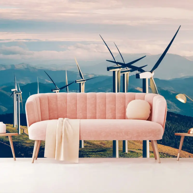 Wall mural wind turbines on a mountain ridge