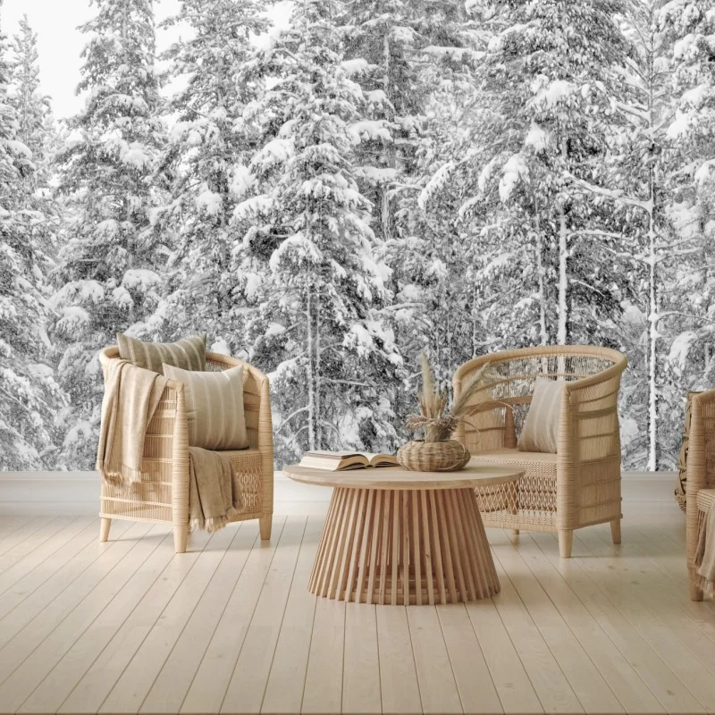 Wall mural snowy pine forest in winter