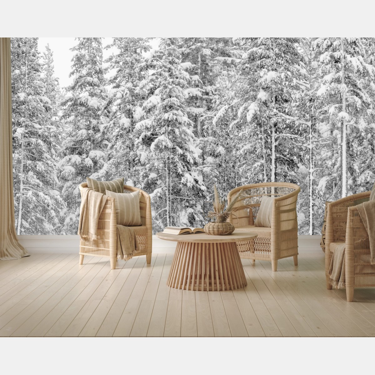 Wall mural snowy pine forest in winter • Wallissimo®