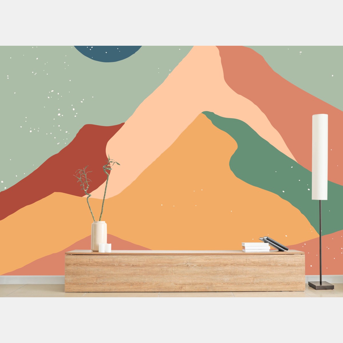 Wall mural abstract pastel mountain landscape • Wallissimo®