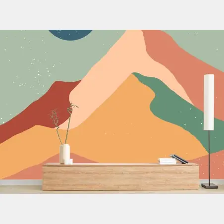 Wall mural abstract pastel mountain landscape • Wallissimo®