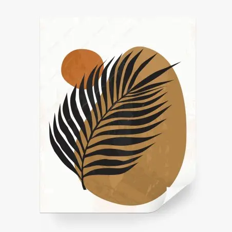 Wall mural earthy palm silhouette on abstract shapes • Wallissimo®