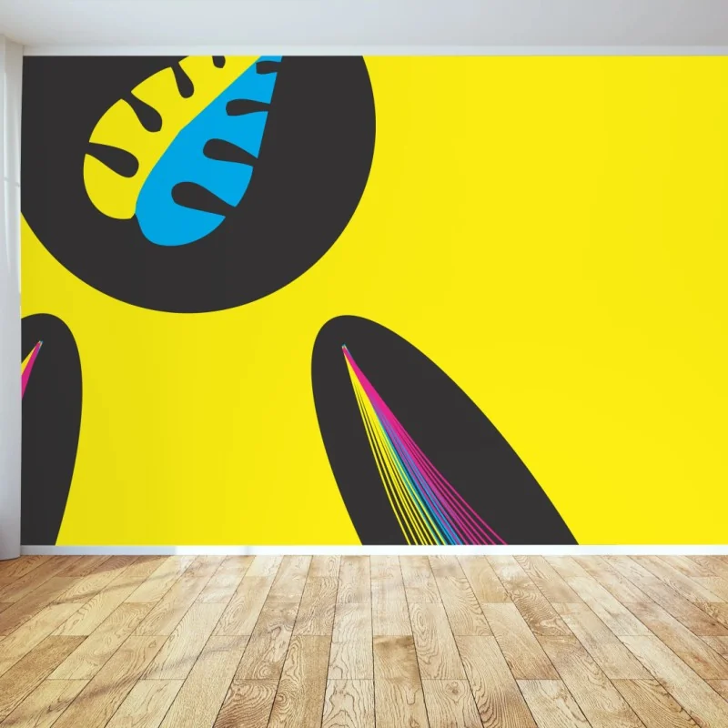 Wall mural vibrant abstract shapes on yellow background