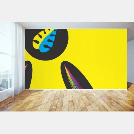 Wall mural vibrant abstract shapes on yellow background • Wallissimo®