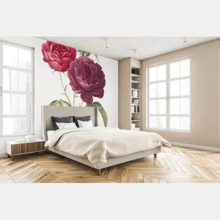 Wall mural purple french rose botanical print • Wallissimo®