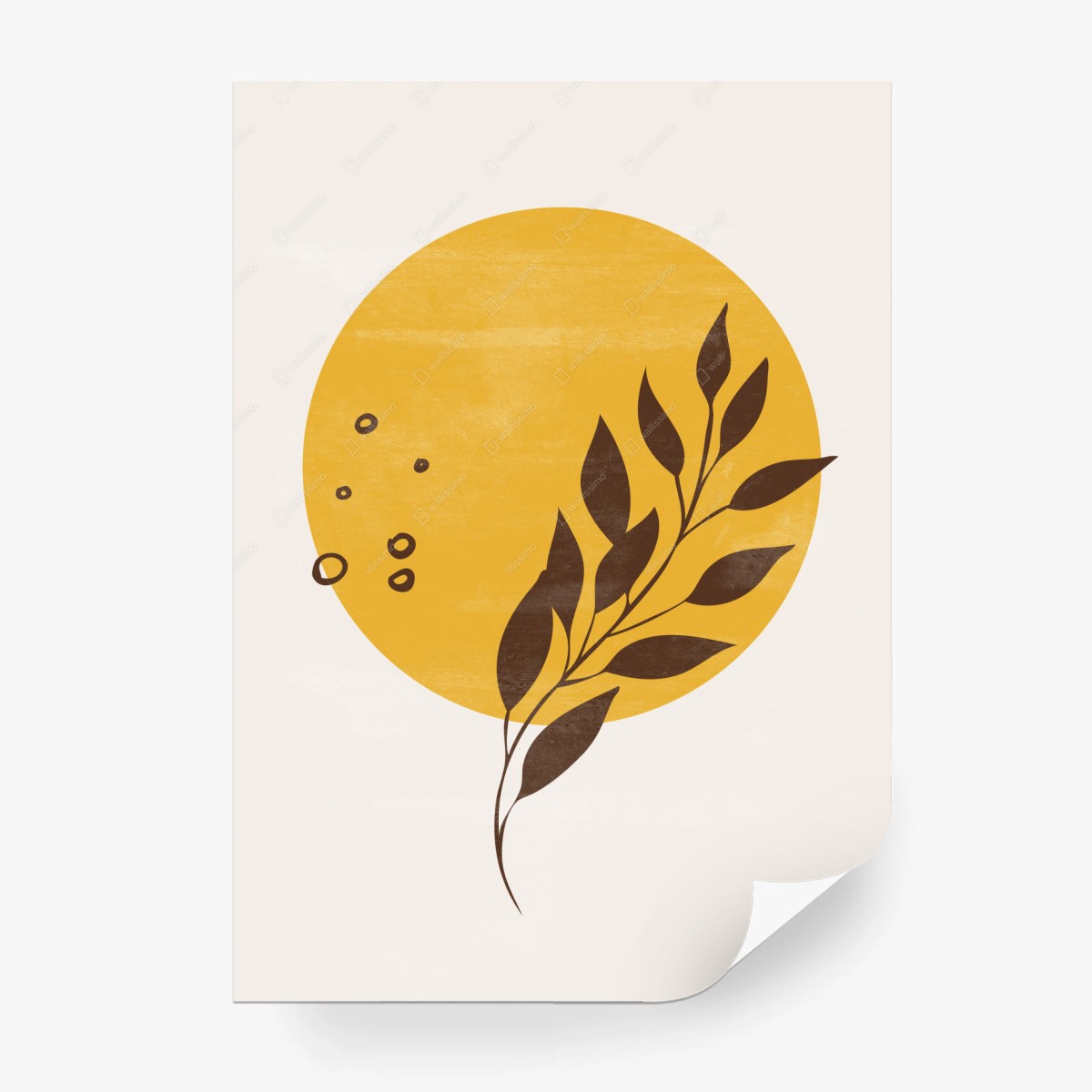 Wall mural botanical sun and leaf minimalist print • Wallissimo®