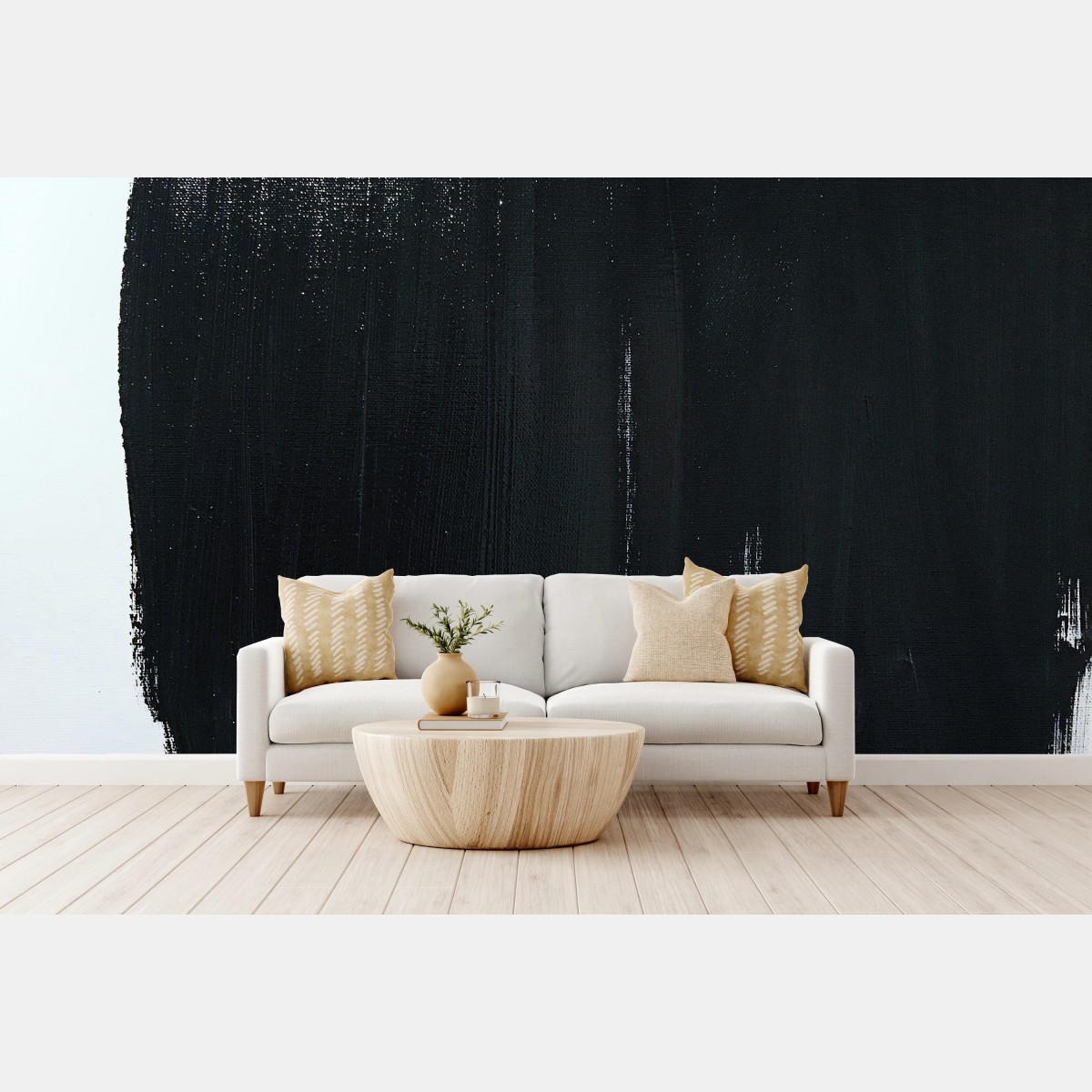 Wall mural bold black brushstroke abstract • Wallissimo®