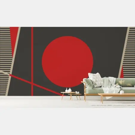 Wall mural bold geometric composition with red circle • Wallissimo®