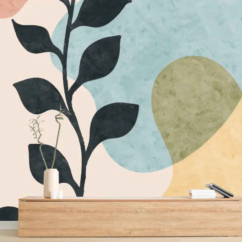 Wall mural abstract boho botanical leaves art