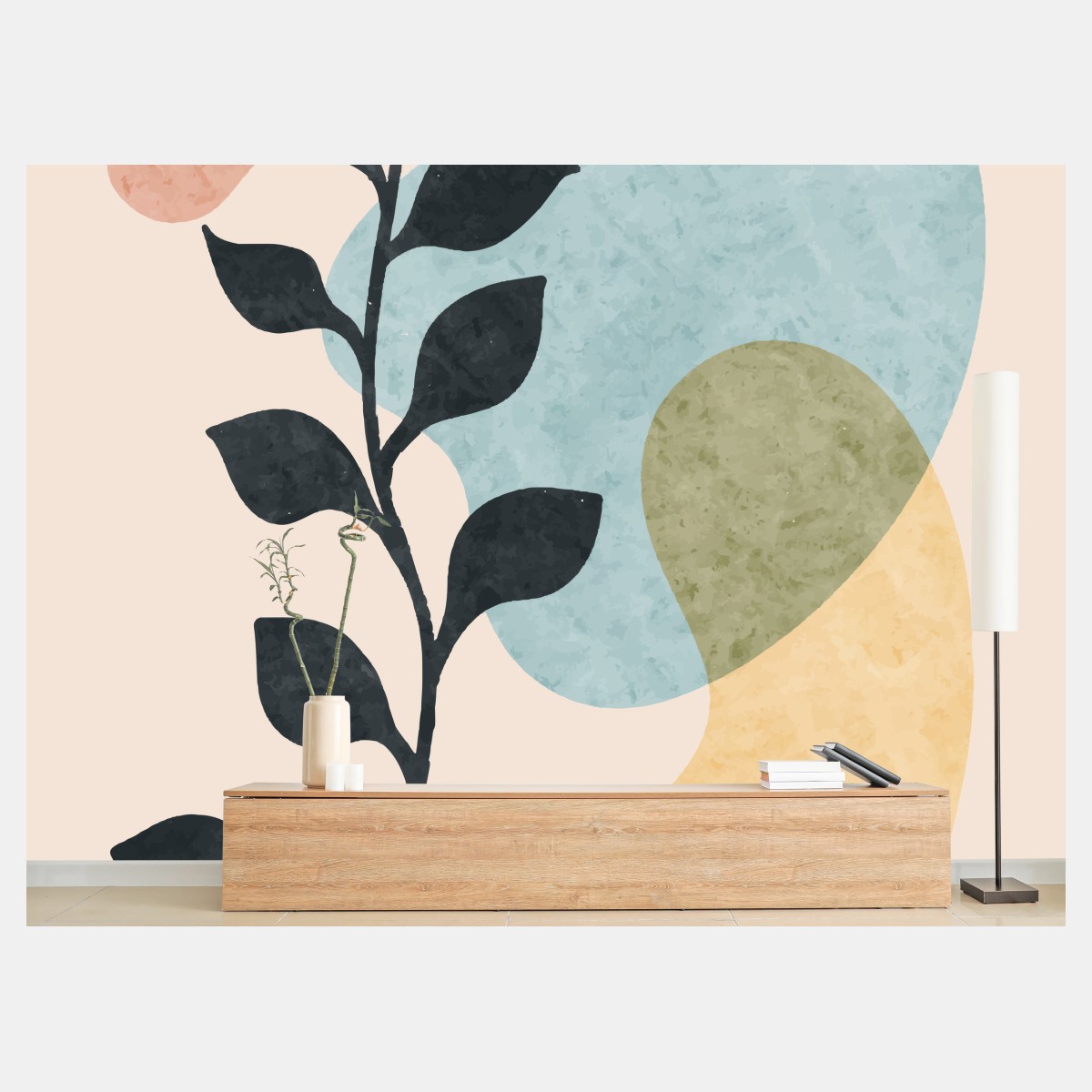 Wall mural abstract boho botanical leaves art • Wallissimo®