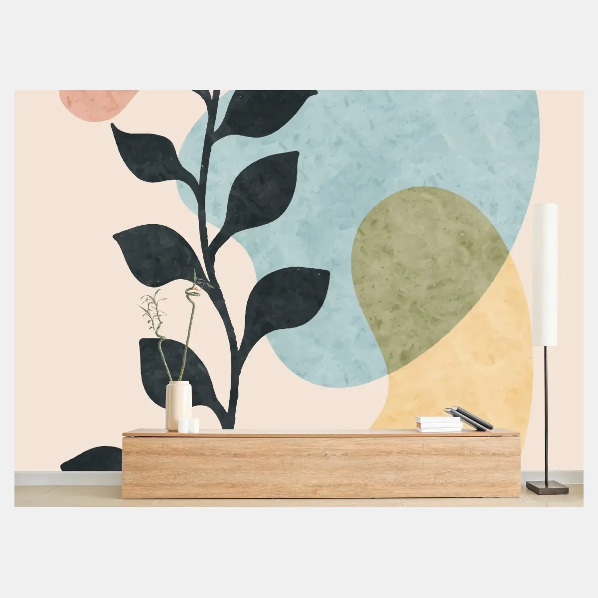 Wall mural abstract boho botanical leaves art • Wallissimo®