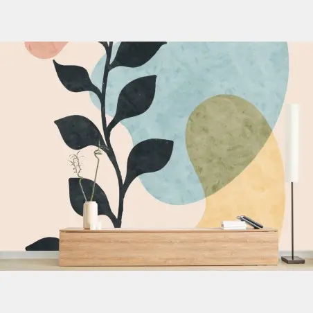Wall mural abstract boho botanical leaves art • Wallissimo®