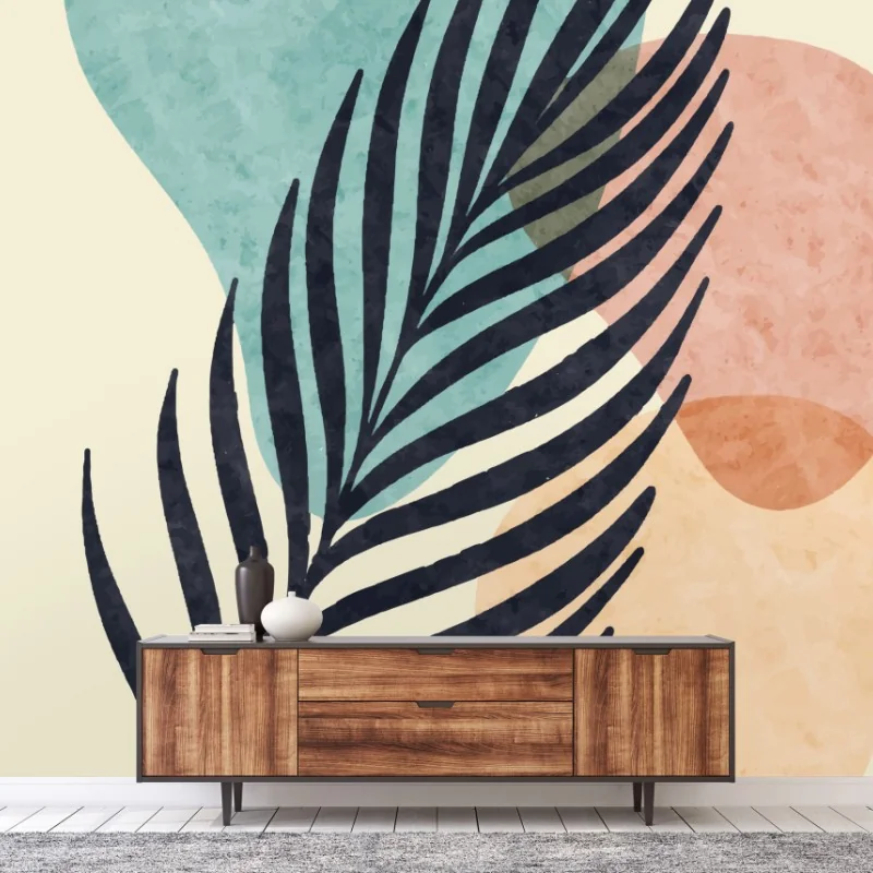 Wall mural abstract pastel palm leaf art
