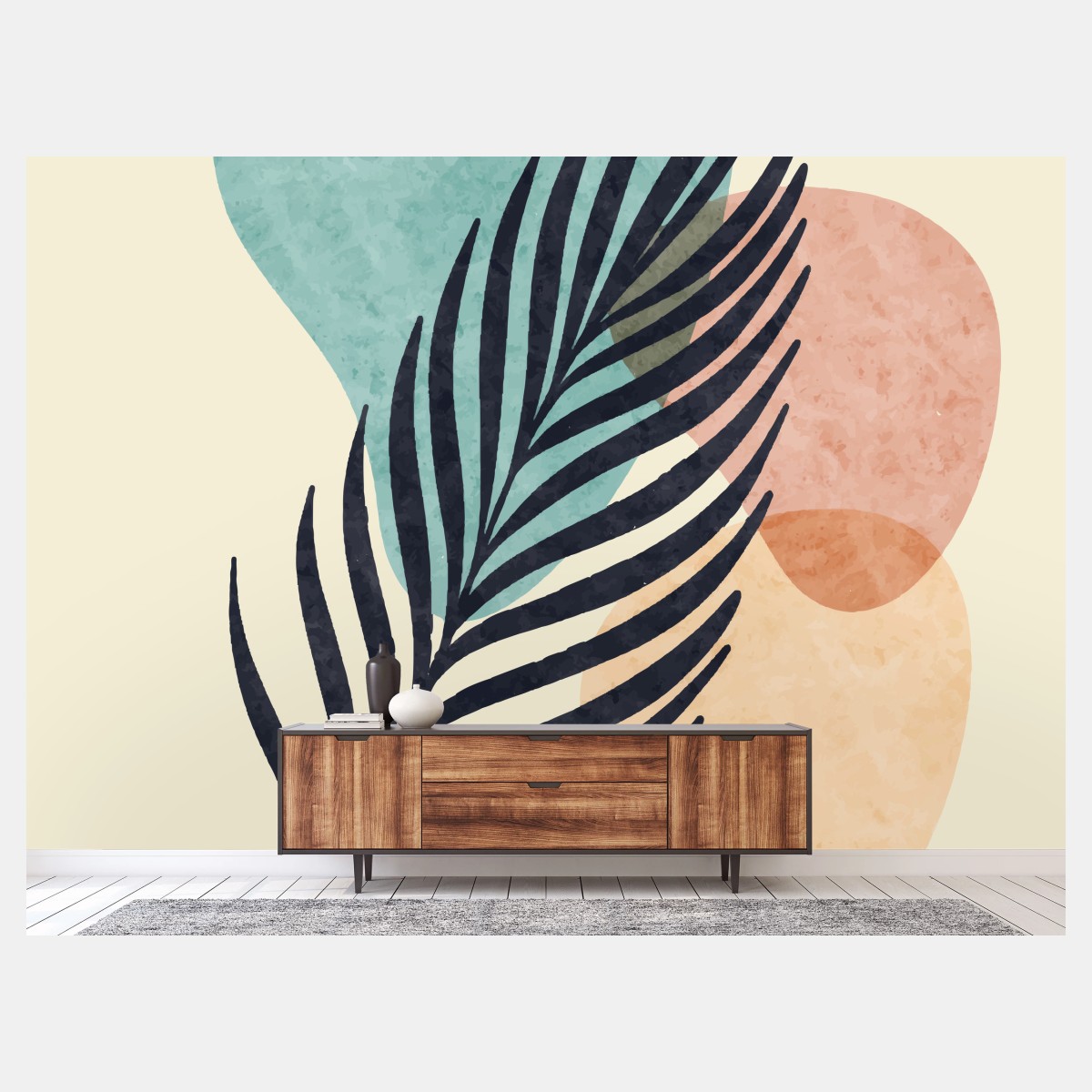 Wall mural abstract pastel palm leaf art • Wallissimo®