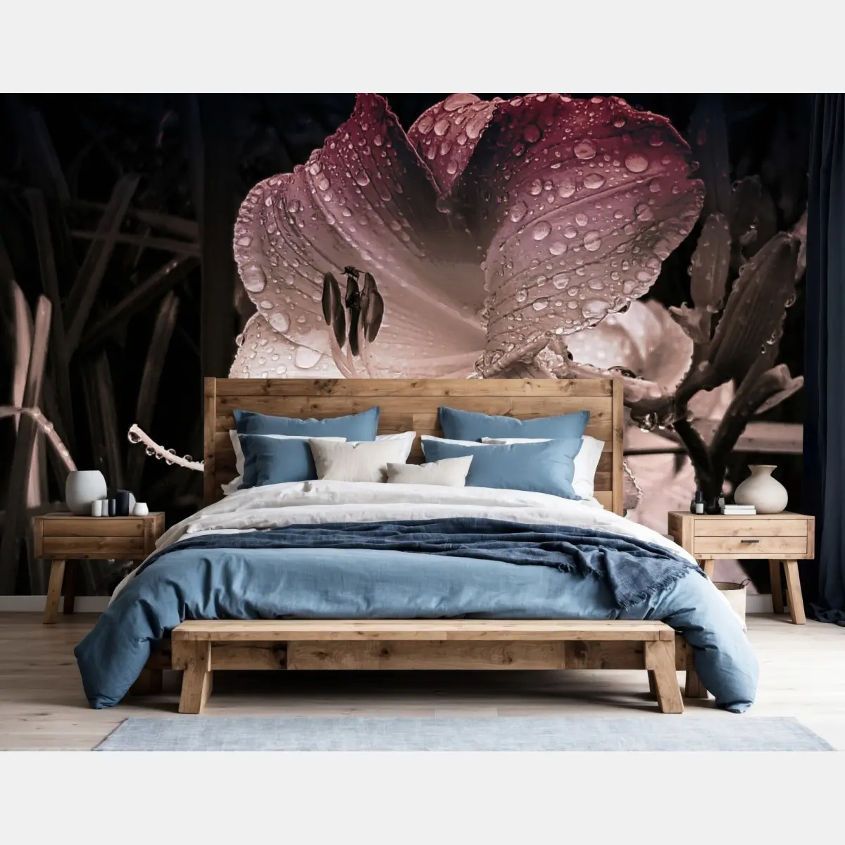 Wall mural dew-kissed pink lily close-up • Wallissimo®